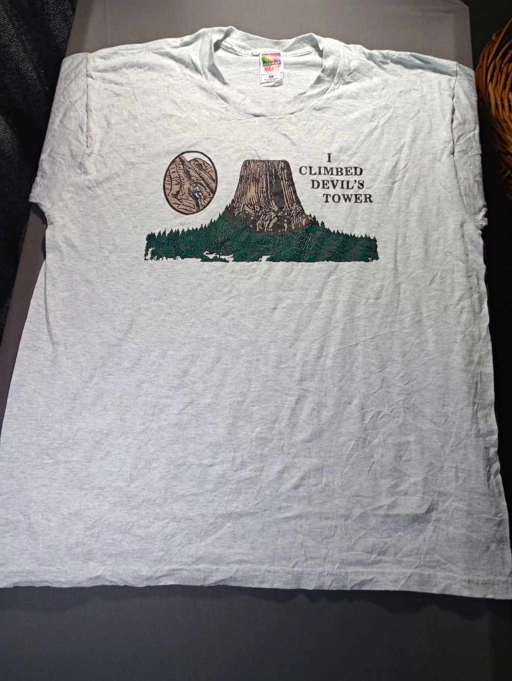 Fruit of the Loom Heavy Cotton T Shirt Men's XL Gray Crew Neck Devil's Tower
